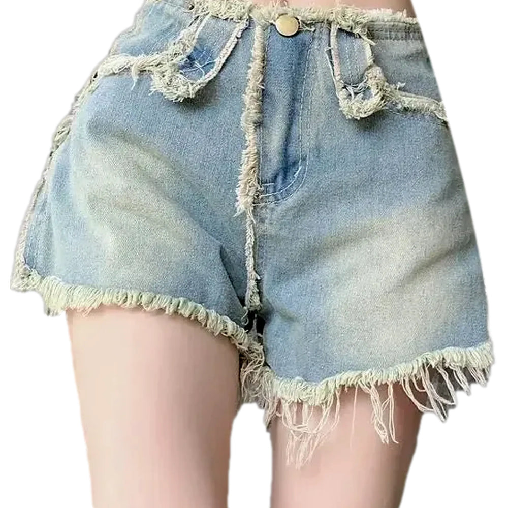 Distressed and Stylish Women's Jean Shorts - Light Blue