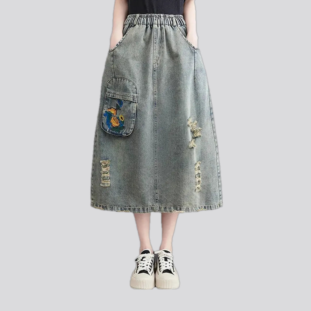 High Waist Floral Denim Skirt | Jeans4you.shop