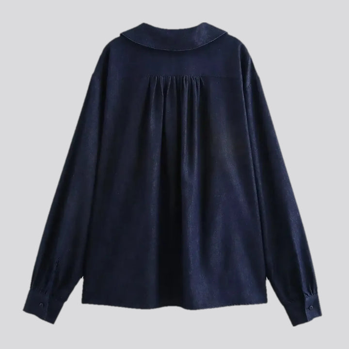 Tie front collar denim shirt for ladies