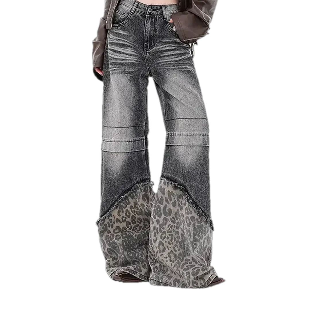 Baggy Fit Animal Print Women's Jeans - Grey