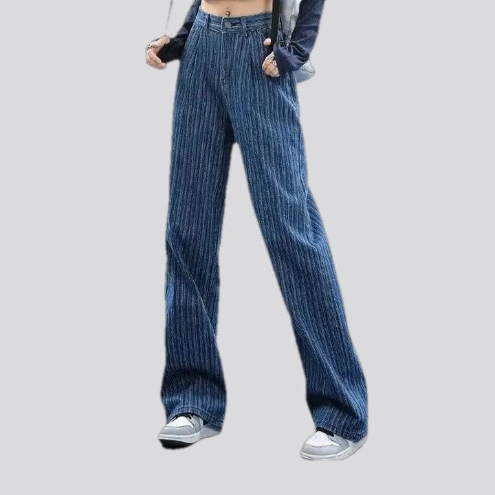 Fashion striped high waist women's jeans