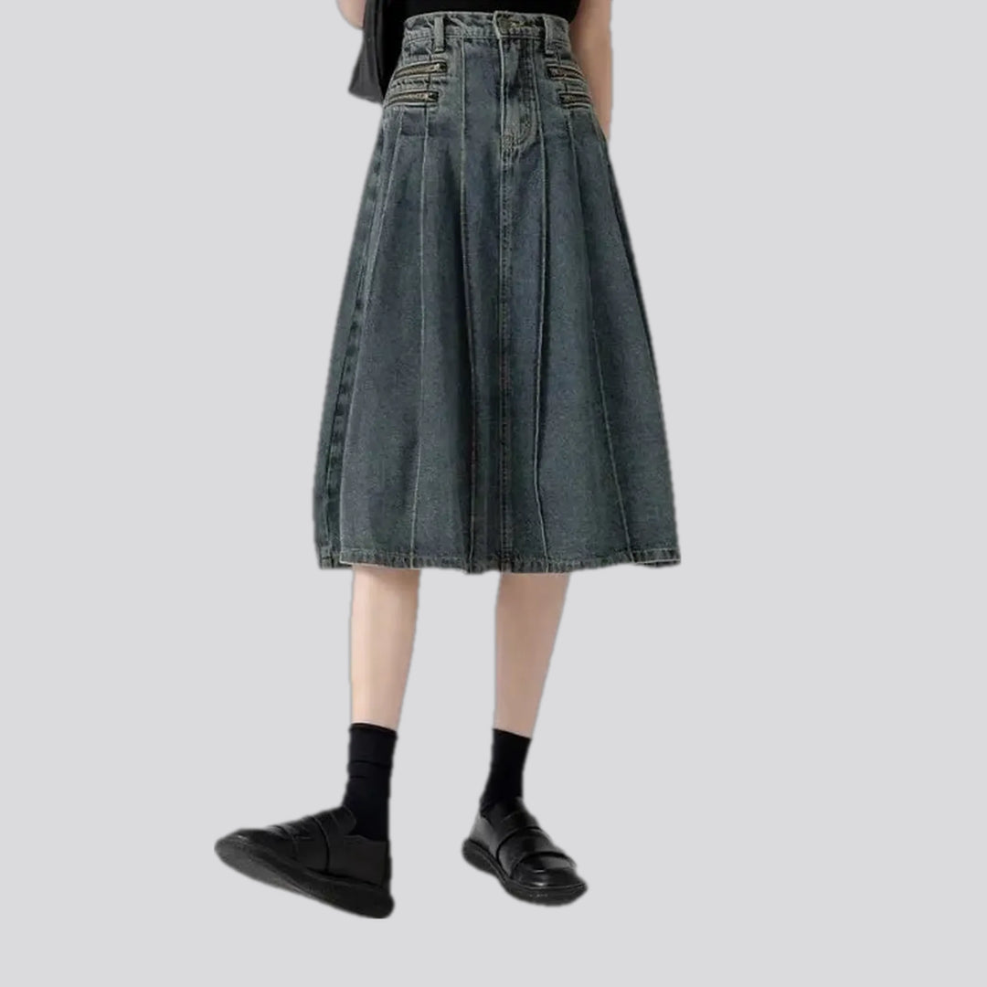 Plaited Casual Midi Denim Skirt | Jeans4you.shop