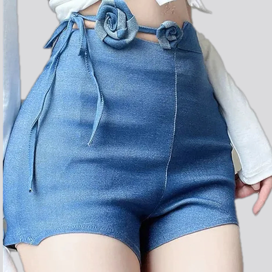 Fashionable high waist women's denim shorts