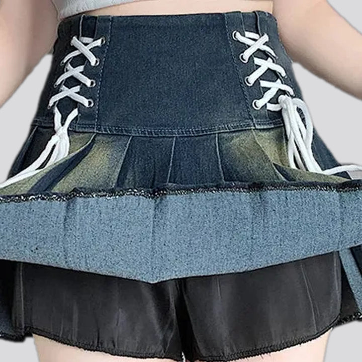 High waist bleached denim skort