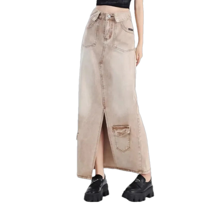 Fashionable High-rise Sanded Denim Skirt - Sand