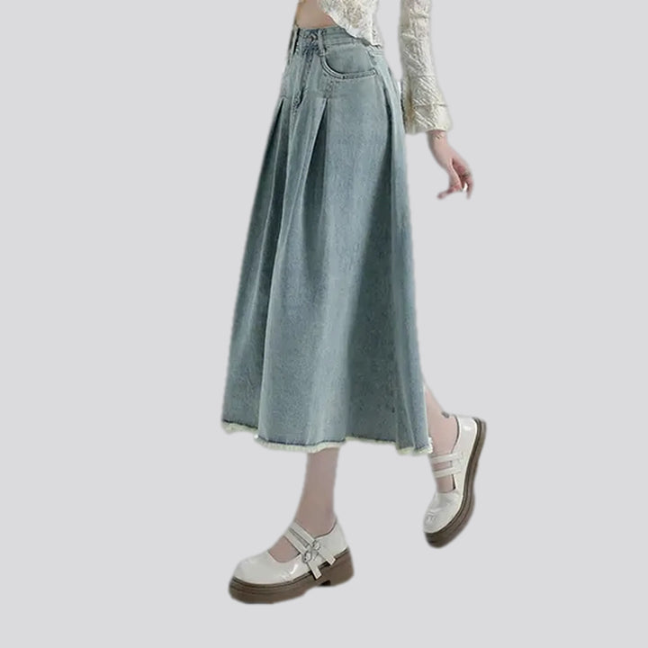 High waist pleated casual jean skirt