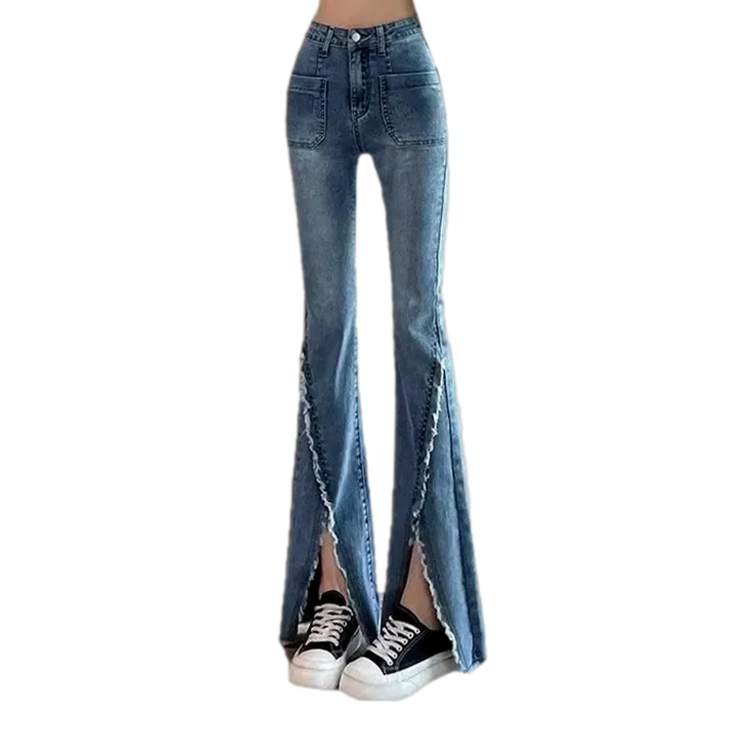 Boot-flare High-rise Tassel Jeans for Ladies - Light Blue