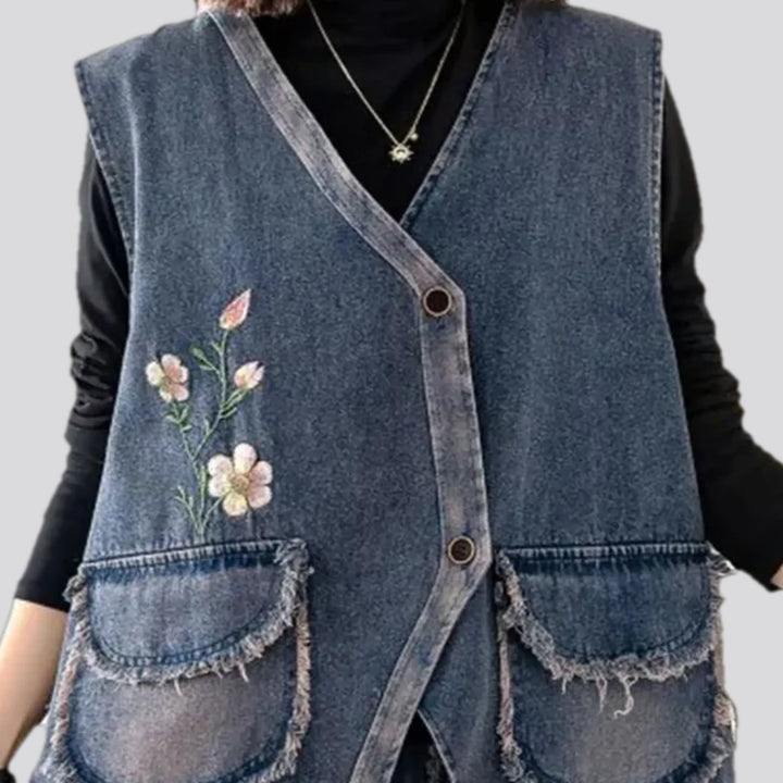 Fashionable oversized boho women's jean vest