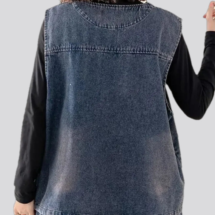 Fashionable oversized boho women's jean vest