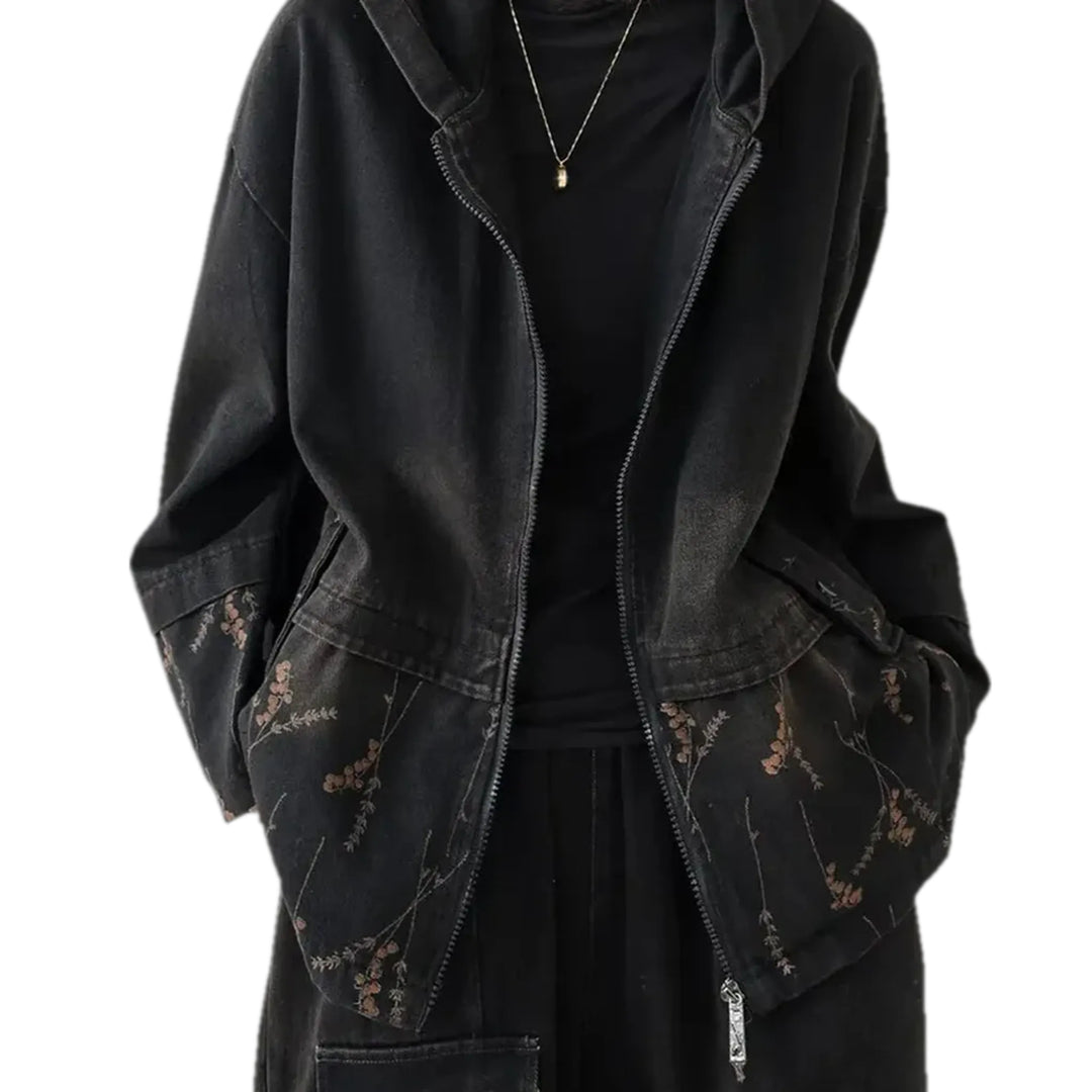 Ethnic Oversized Women's Denim Jacket - Black