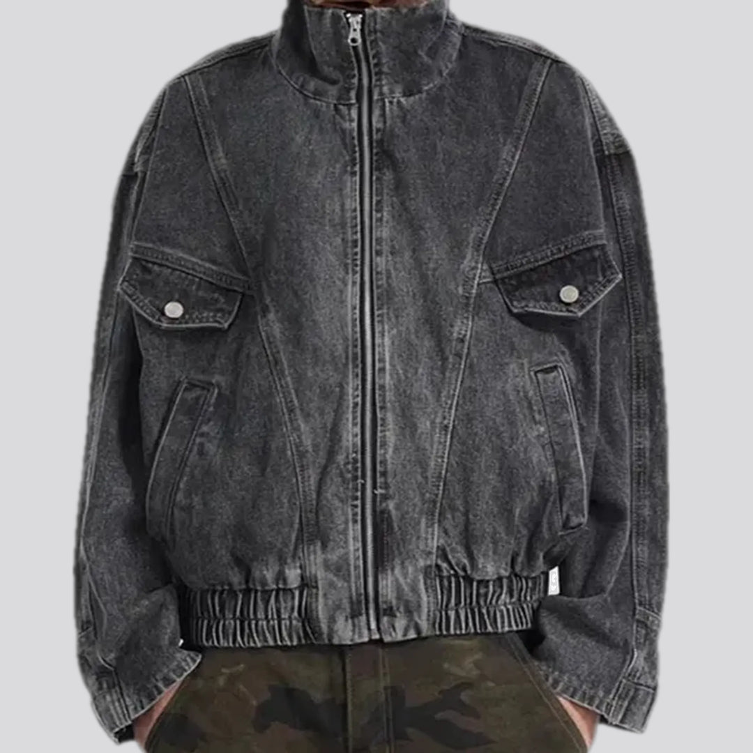 Retro oversized men's denim bomber jacket