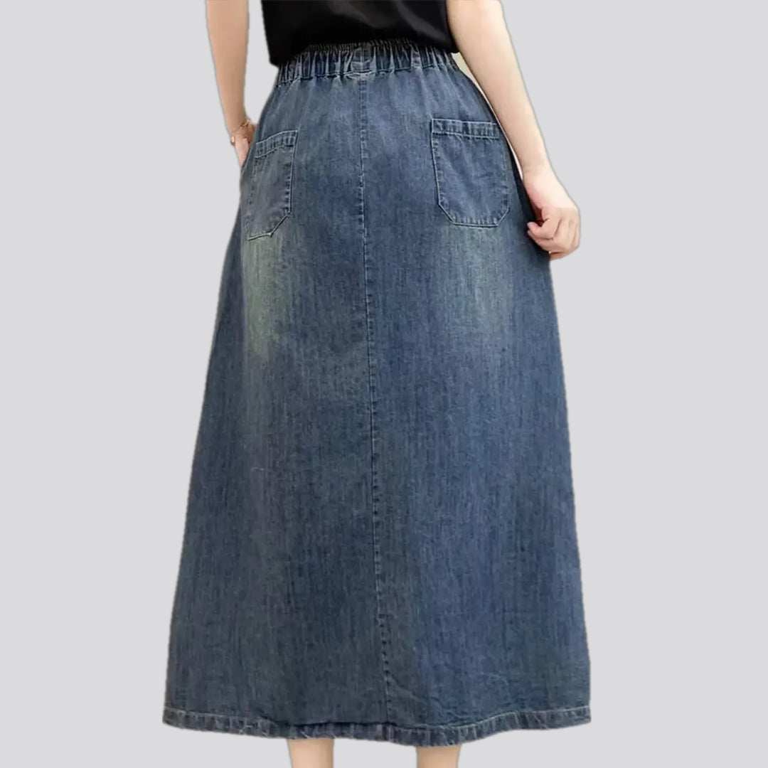 Artistic high-waist boho denim skirt