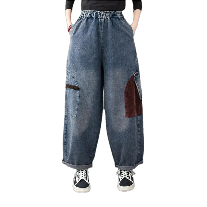 Faded Lines Casual Boho Corduroy Pants for Women - Blue