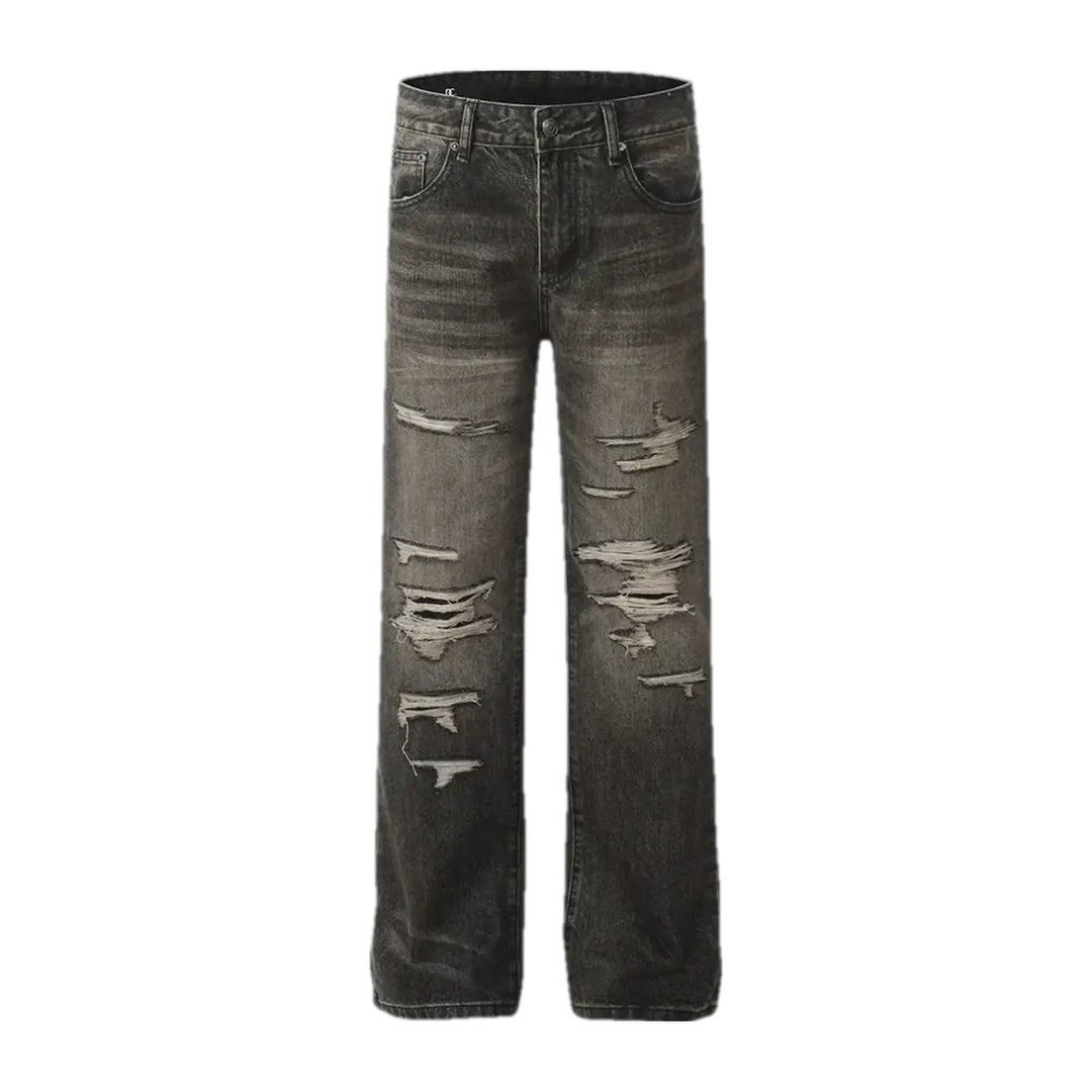 Vintage Ripped Straight Men's Jeans - Grey