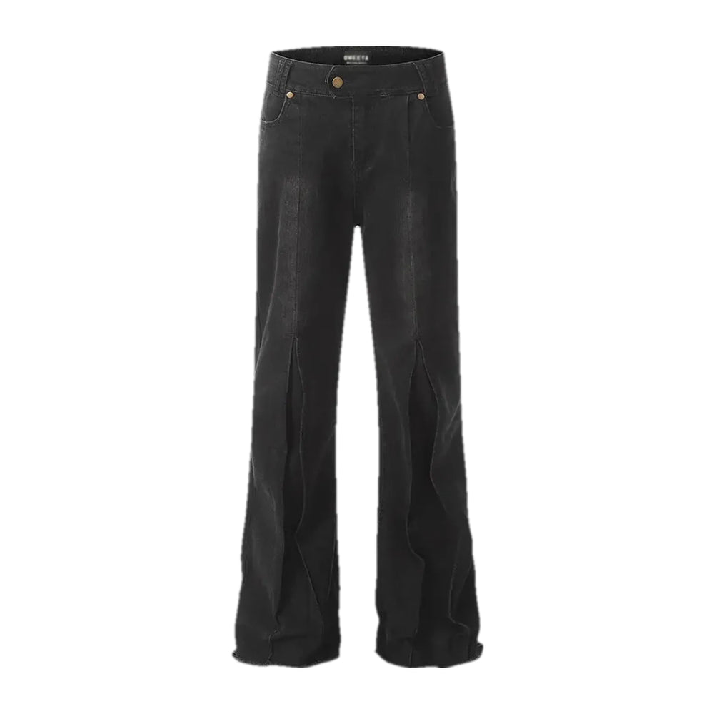 Raw Hem Mid-waist Vintage Men's Jeans - Black