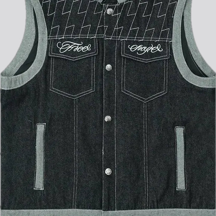 Street style regular fit men's jeans vest