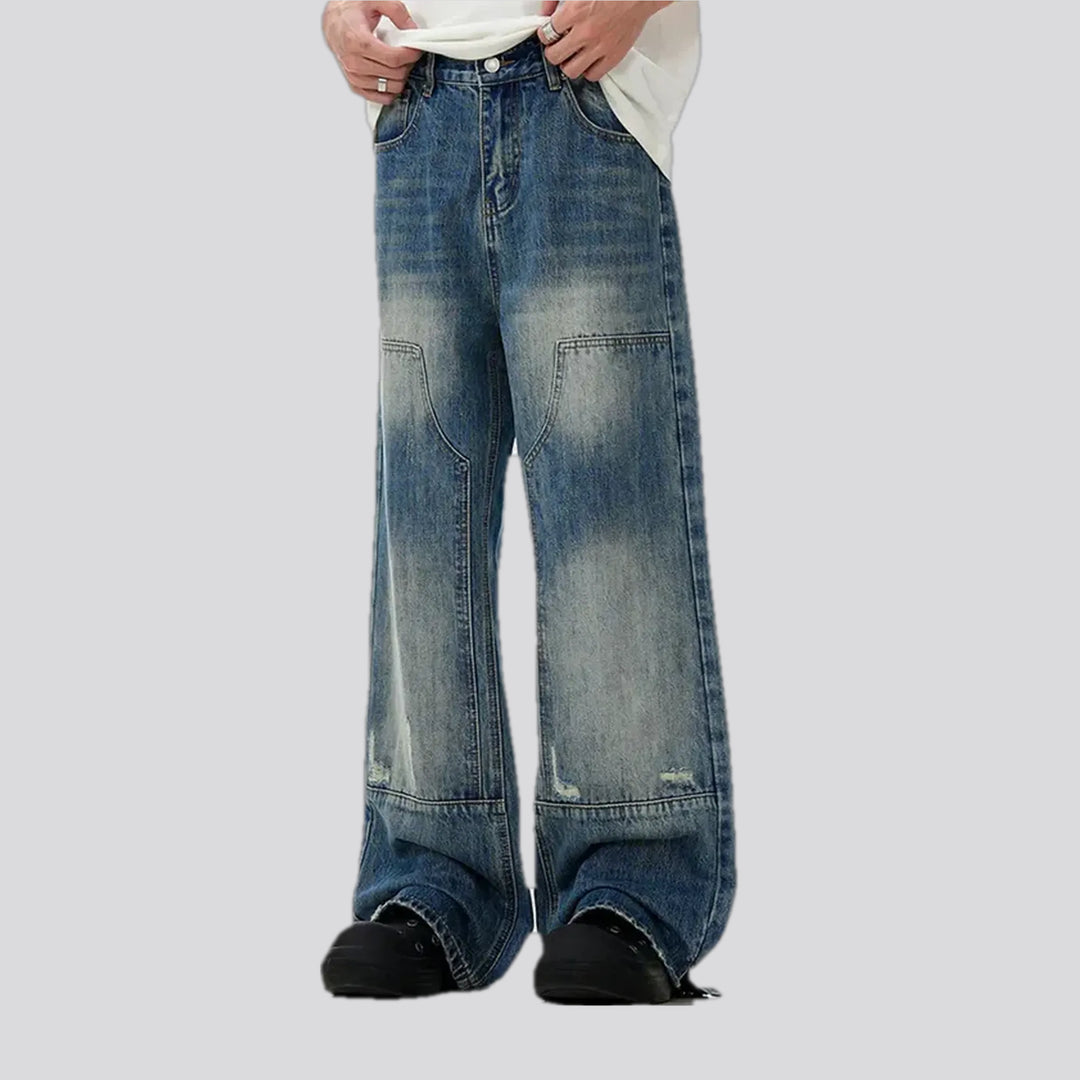 Mid rise distressed fashion men's jeans