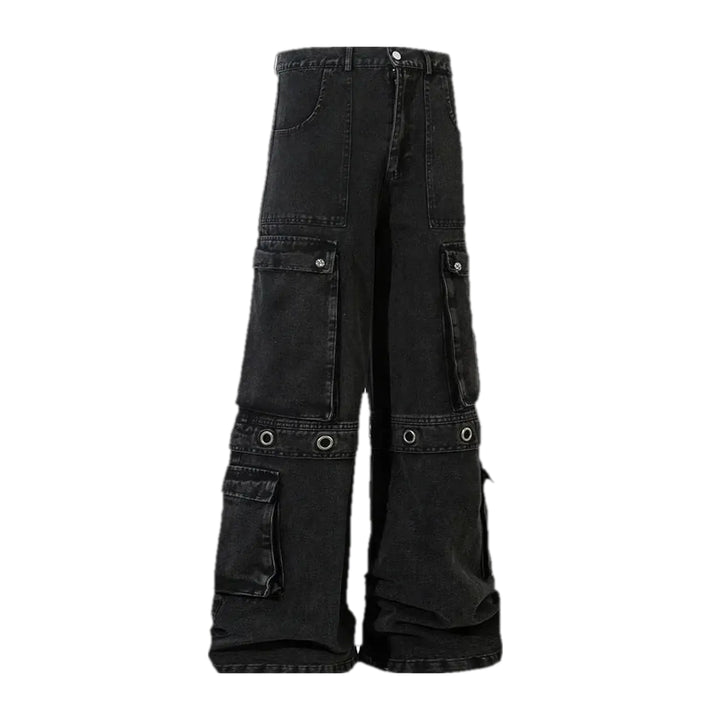 Baggy Fit and Cargo Pockets Jean Pants for Men - Black