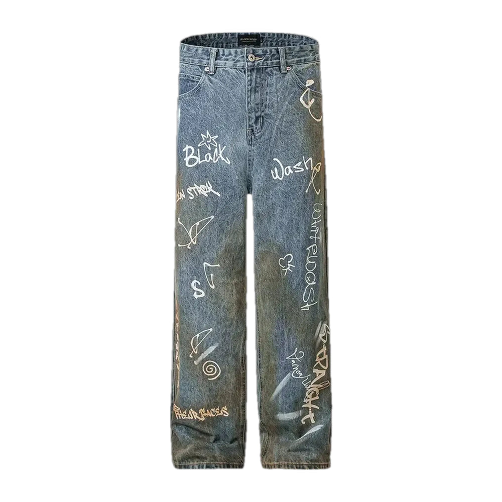 Trendy Wide Leg Boho Men's Jeans - Blue