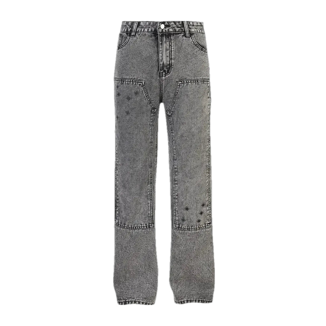 Retro Stitched Design Straight Jeans for Men - Grey