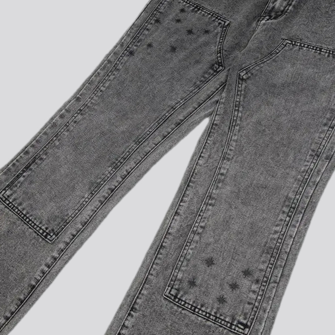 Retro stitched design straight jeans for men