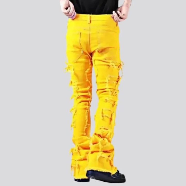 Distressed patchwork style men's jeans