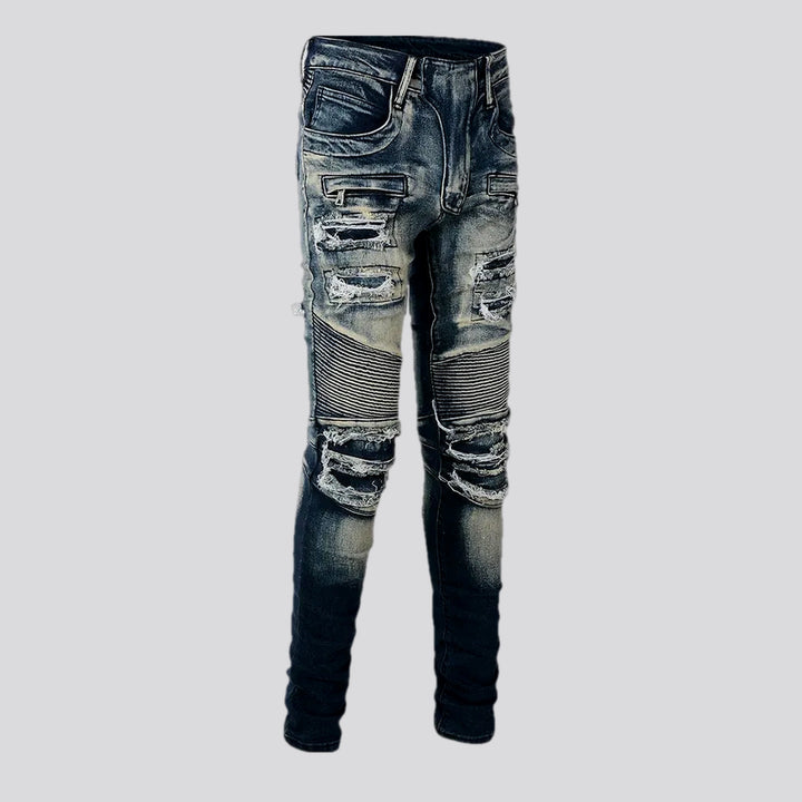 Medium rise stretchable biker men's jeans