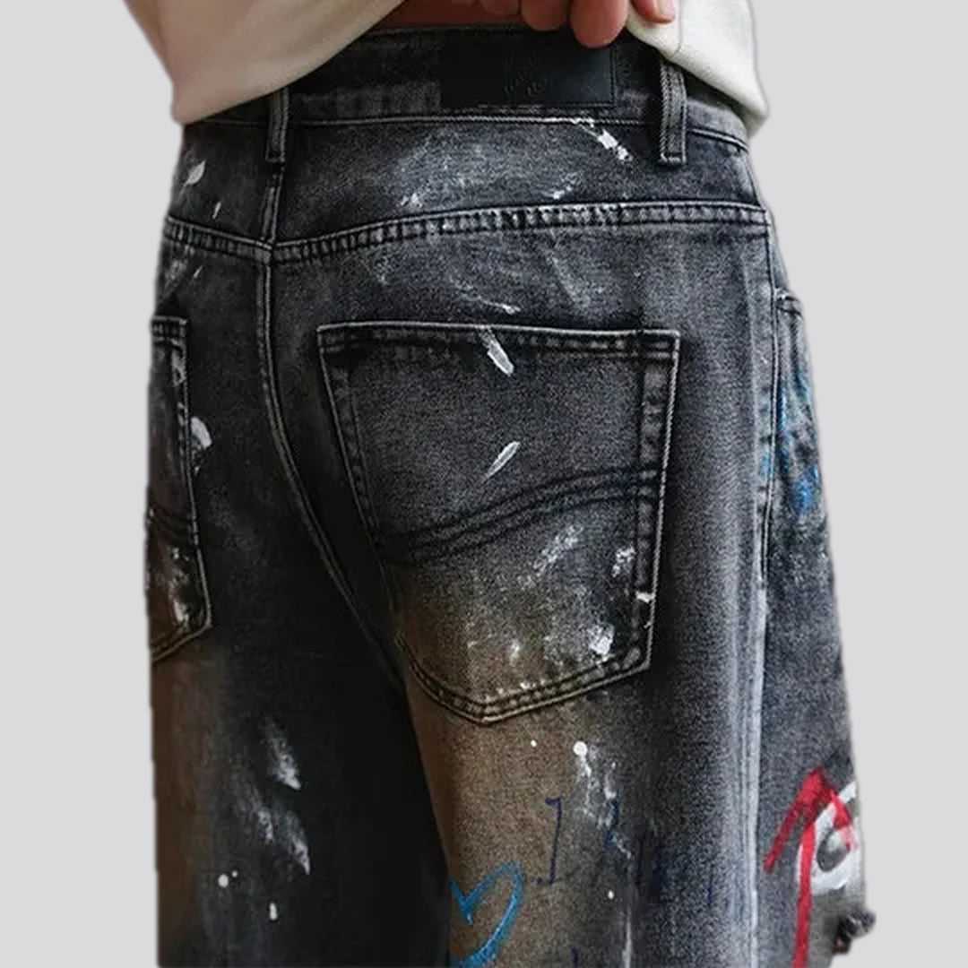 Artistic painted baggy men's jeans