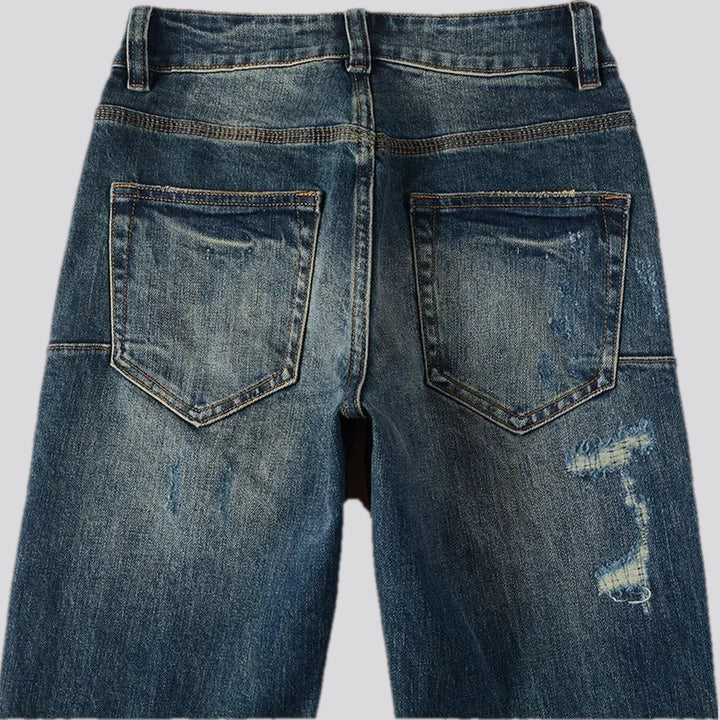 Distressed elastic men's jeans