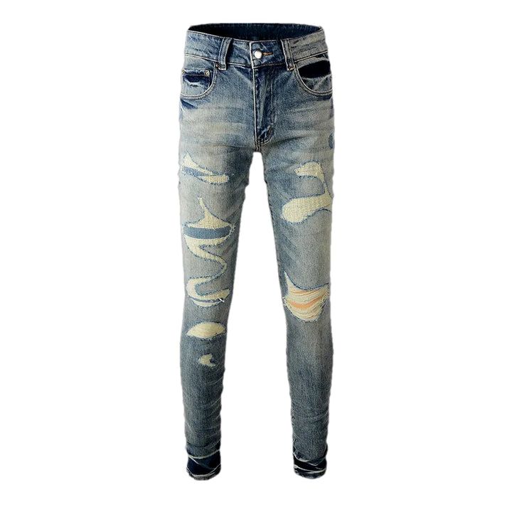 Skinny Grunge Style Stonewashed Men's Jeans - Blue