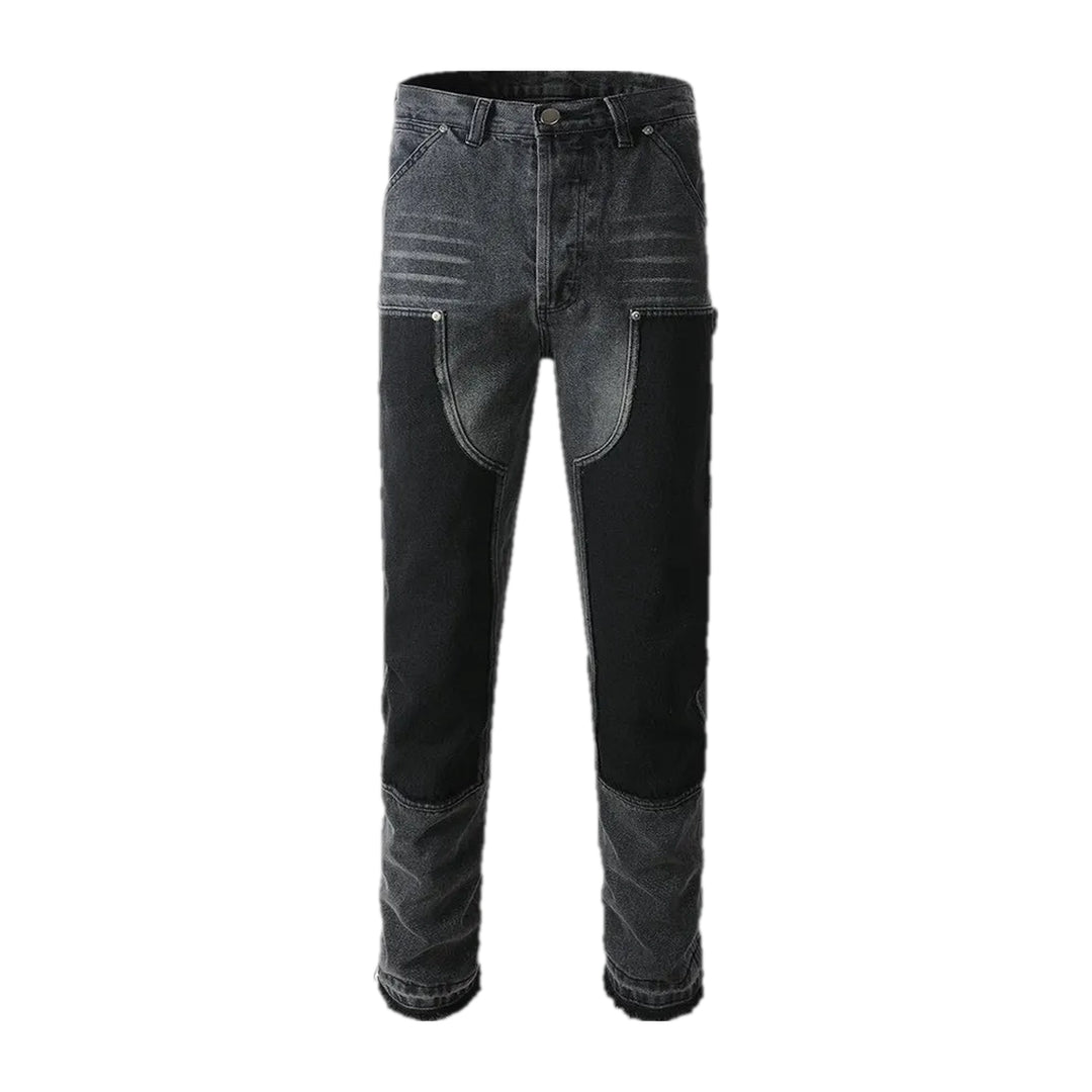 Mid Rise Retro Whiskered Jeans for Men - Black