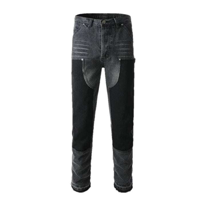 Mid Rise Retro Whiskered Jeans for Men - Black