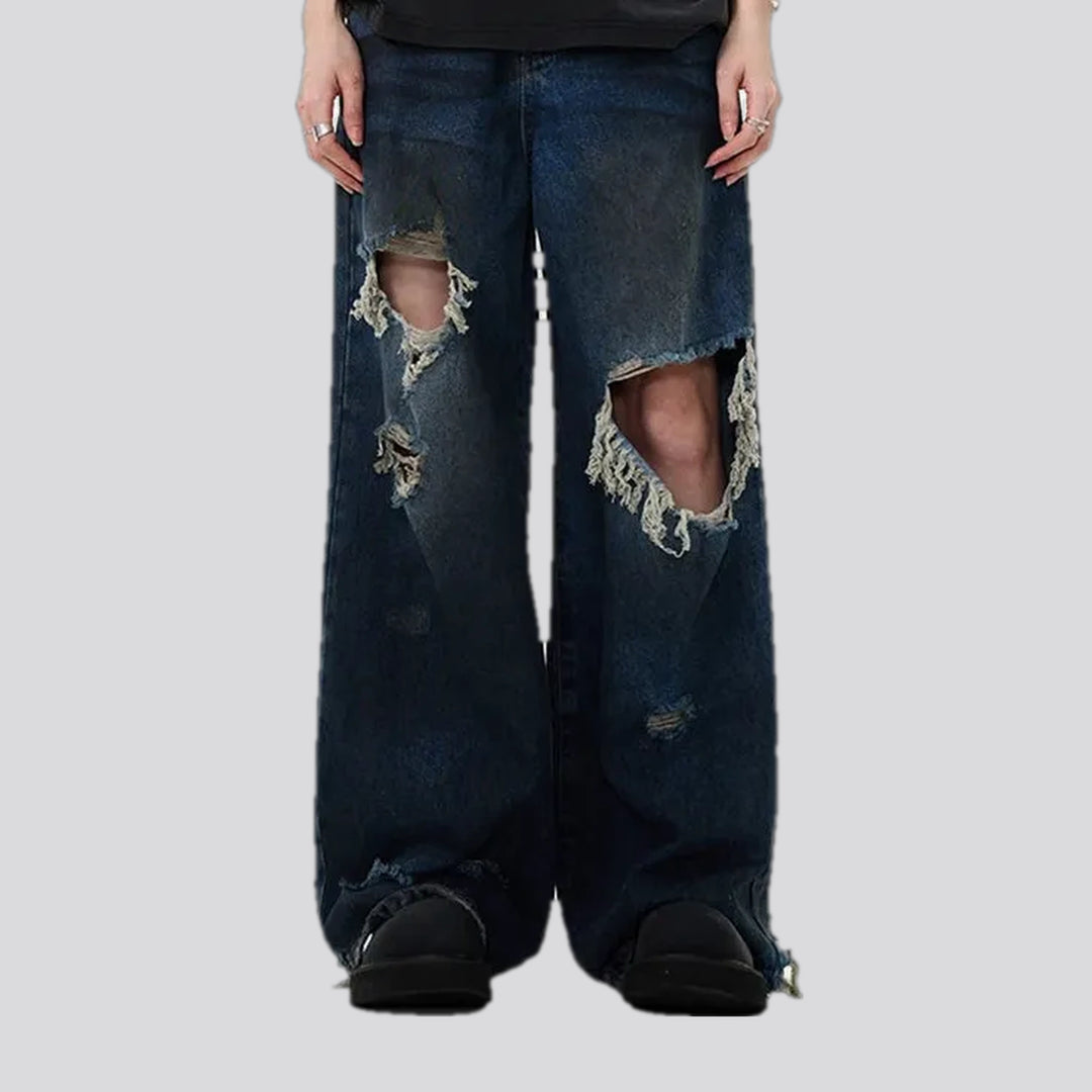 Mid rise torn cutout men's jeans