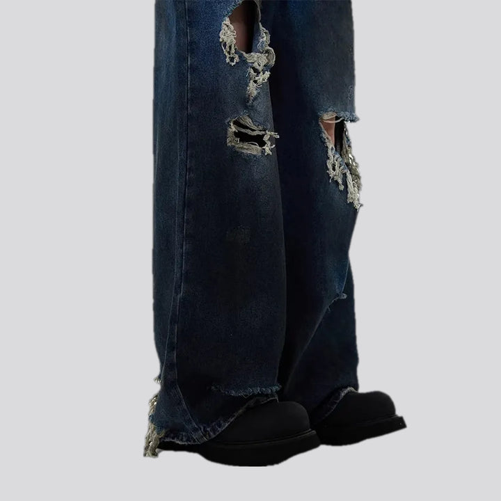 Mid rise torn cutout men's jeans