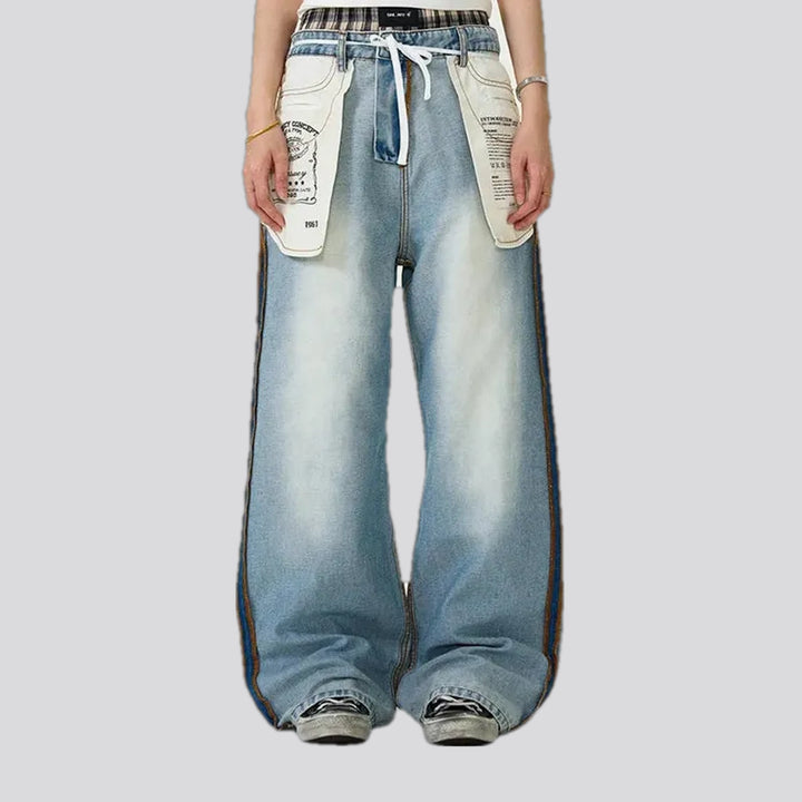 Whiskered mid-rise trendy baggy men's jeans