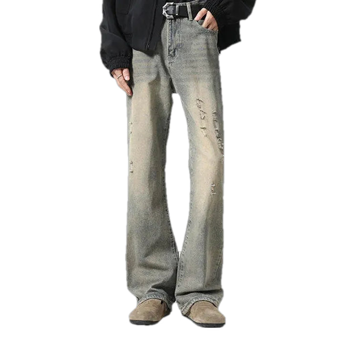 Fashionable Bootcut Distressed Men's Jeans - Grey