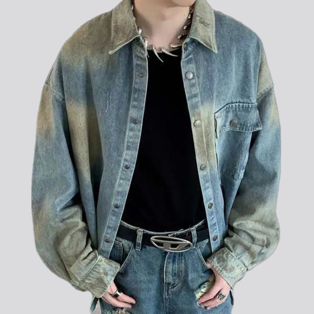 Oversized stonewashed denim jacket for men