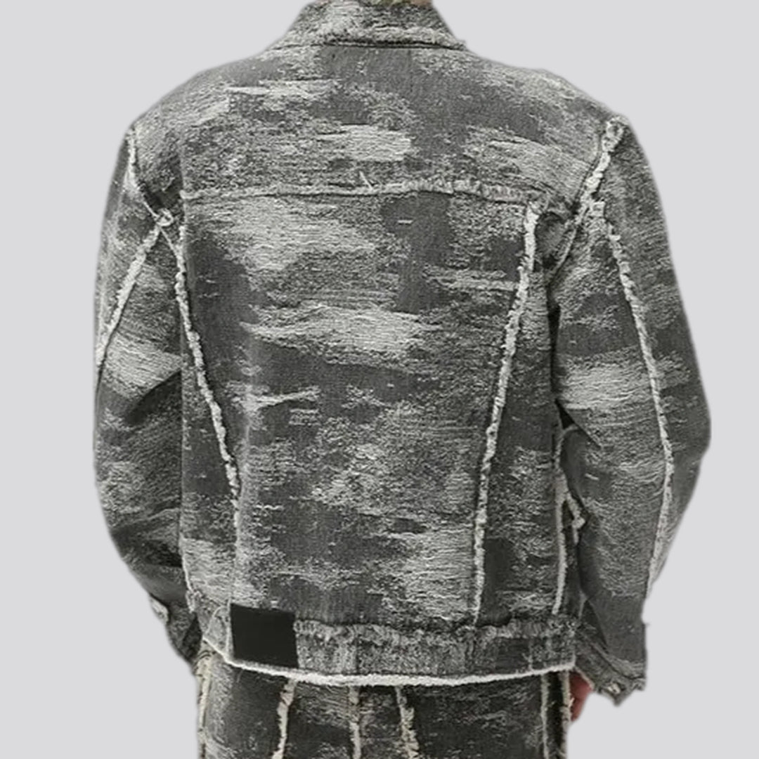 Distressed cropped army men's denim jacket