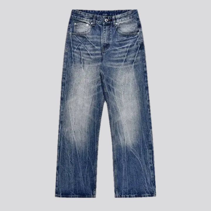 Stonewashed faded 90s style men's jeans