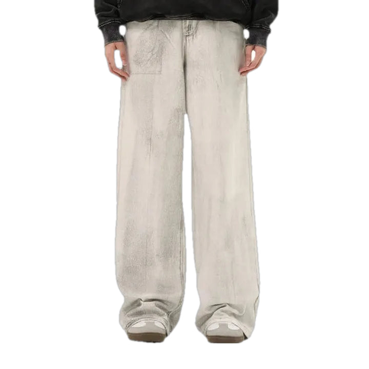 Fashionable Washed Out Baggy Men's Jeans - Sand