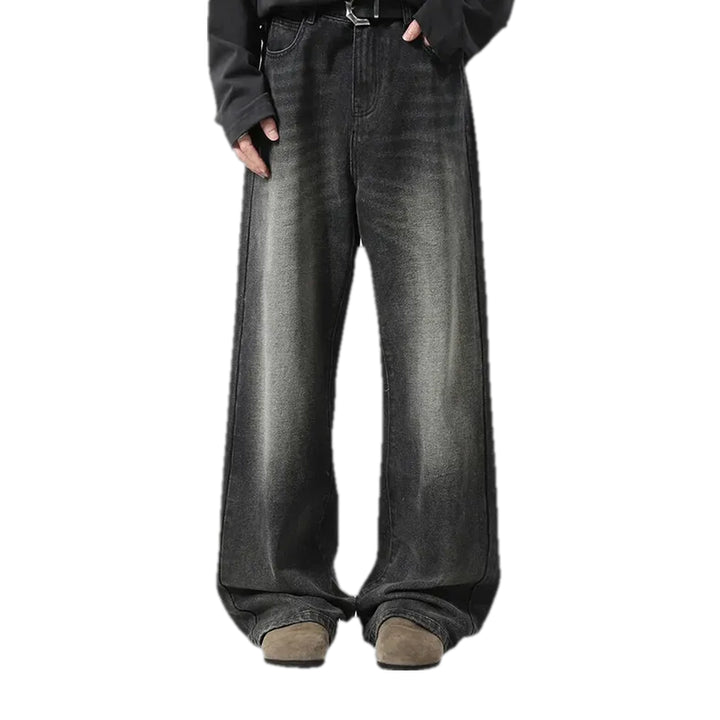 Stonewashed 90s Street Style Jeans for Men - Black