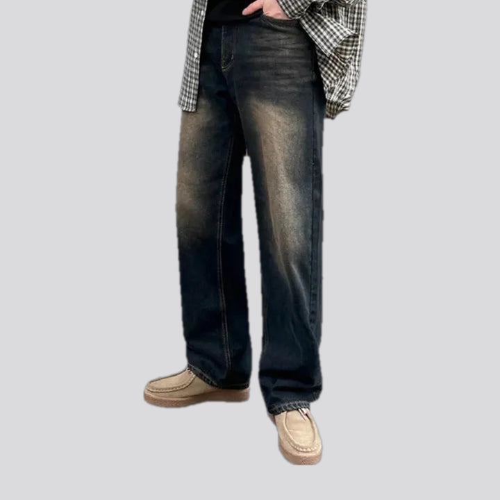 Baggy boho style dark men's jeans