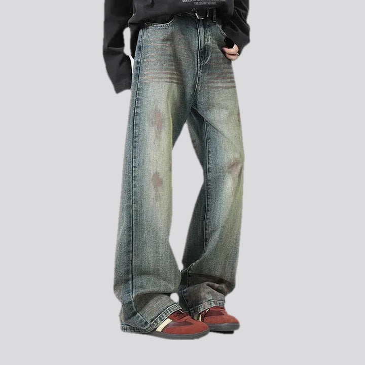 Stonewashed faded stylish men's jeans