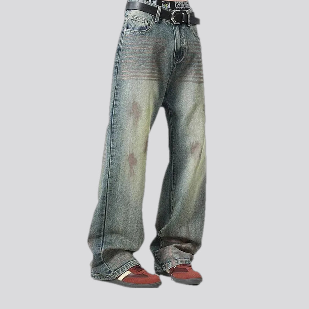 Stonewashed faded stylish men's jeans