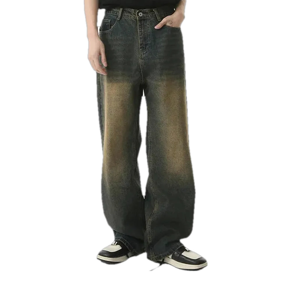 Fashionable Abraded Boho Style Jeans for Men - Dark Blue