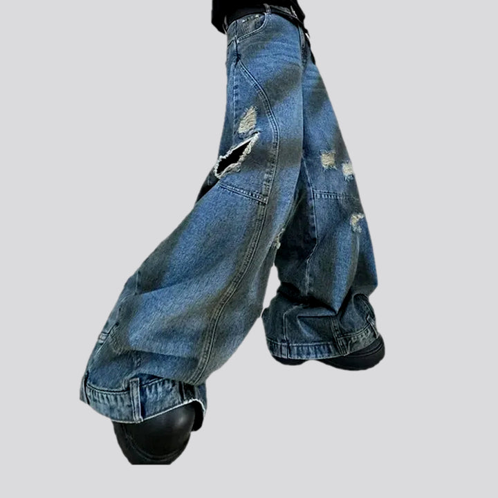 Fashionable distressed baggy men's jeans