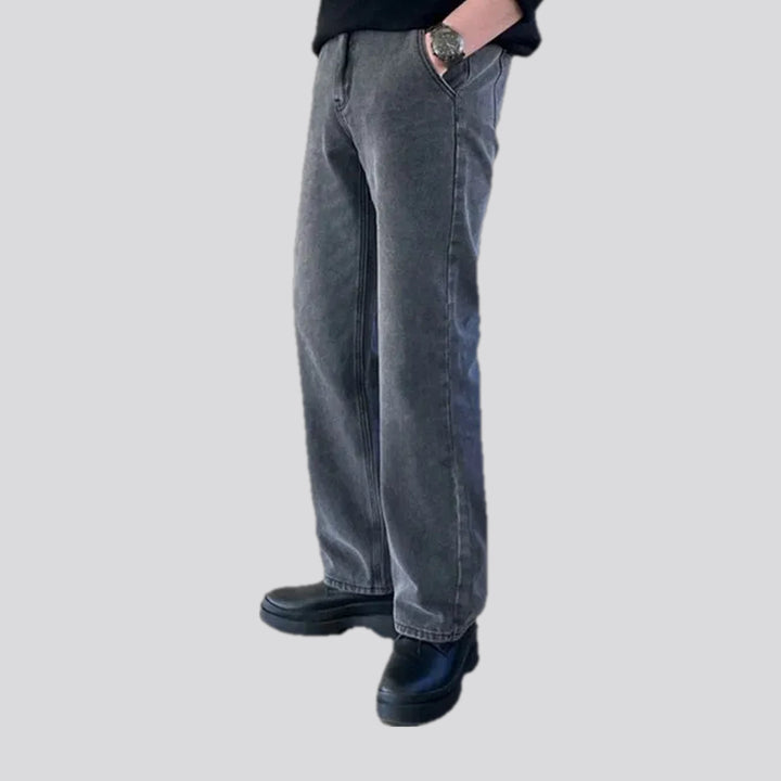 Gray stonewashed casual jeans for men