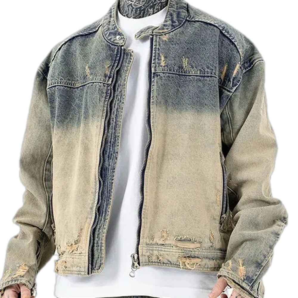 Fashionable Grunge Medium Fit Men's Jeans Jacket - Grey