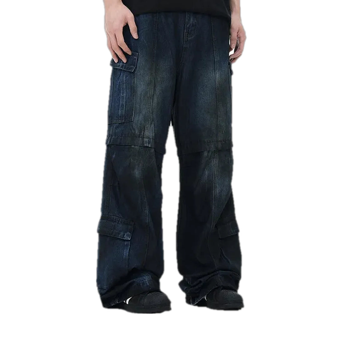 Baggy Faded Wash 90s Men's Jeans Pants - Dark Blue