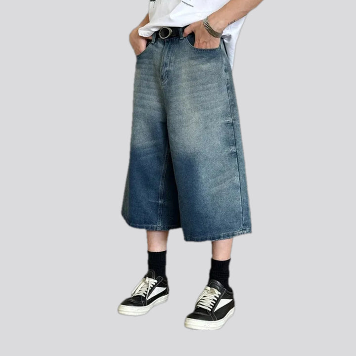 Baggy-leg and abraded men's denim shorts